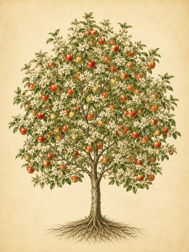 Vintage Apple Tree Botanical Print: Classic Orchard Illustration - artwork on paper