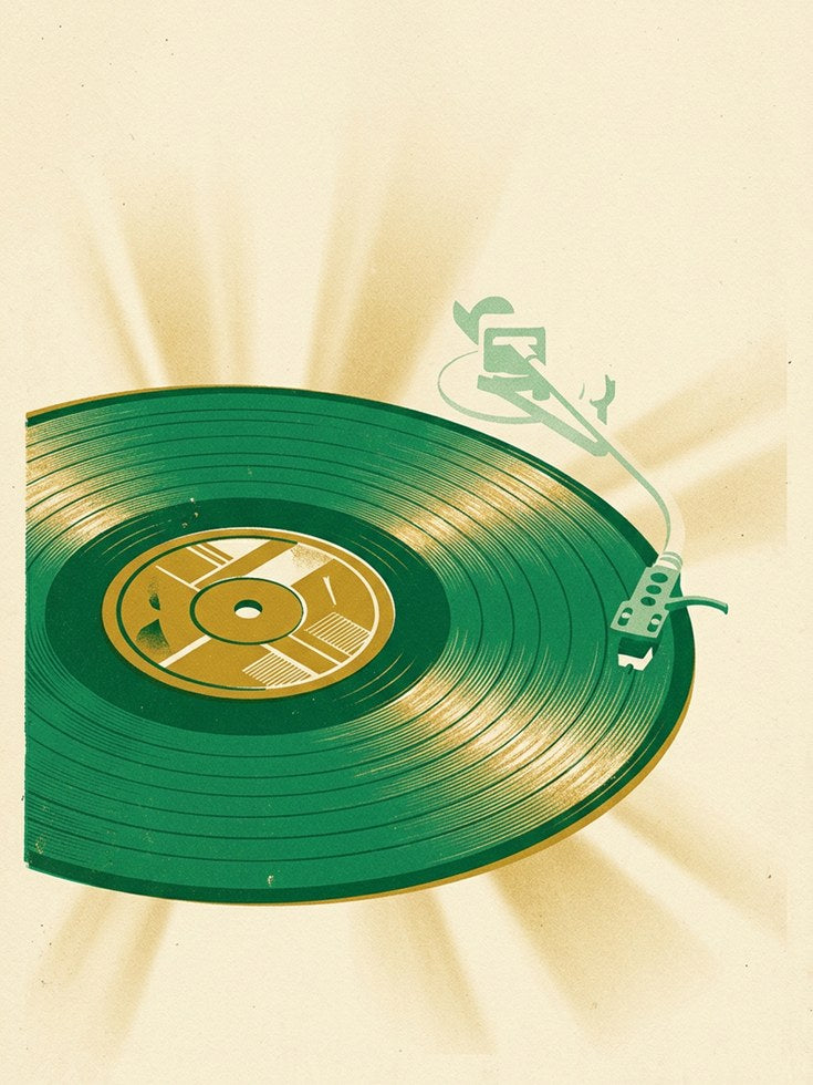 Green Vinyl Record Poster: Retro Music Art Print - artwork on paper