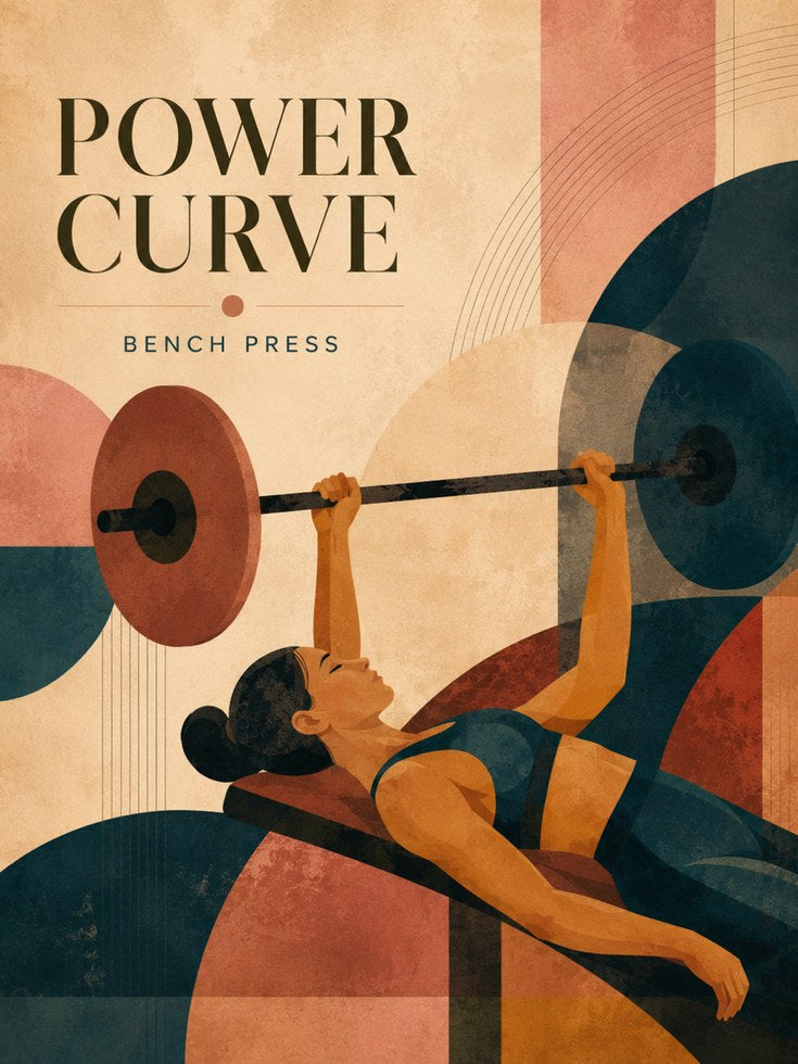 Power Curve Bench Press Art Print: Art Deco Fitness Poster - artwork on paper