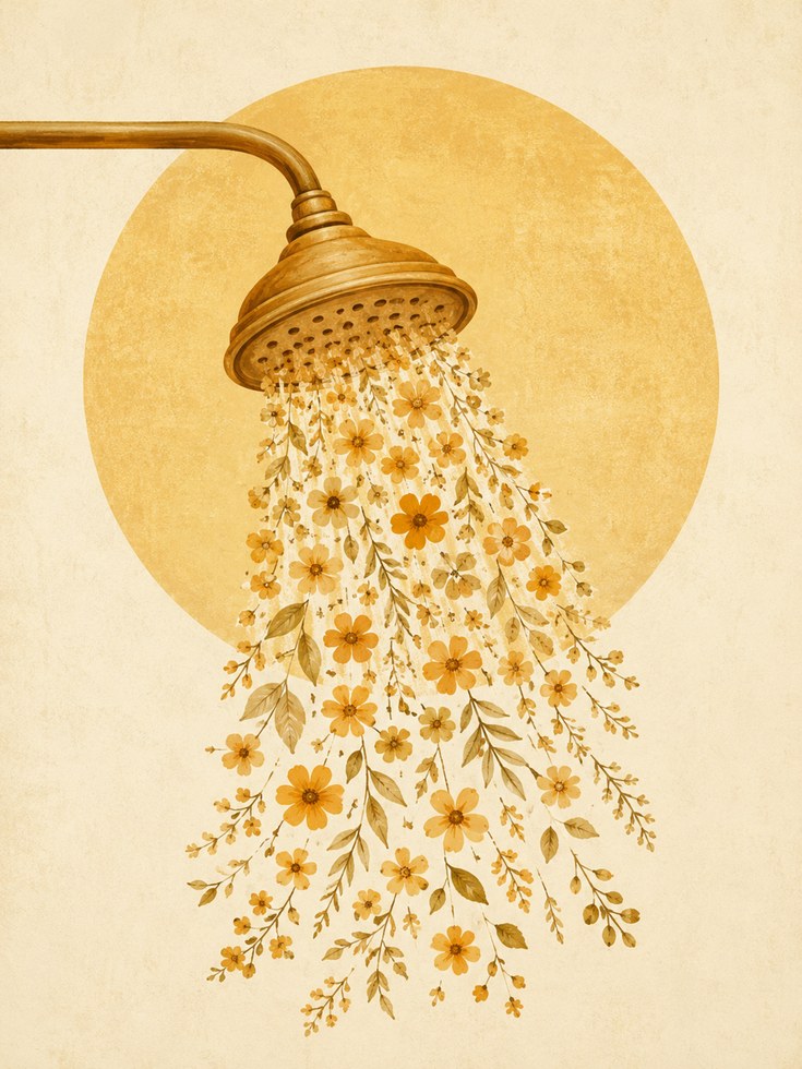 Bathroom Floral Shower Art – Yellow Flower Print - artwork on paper