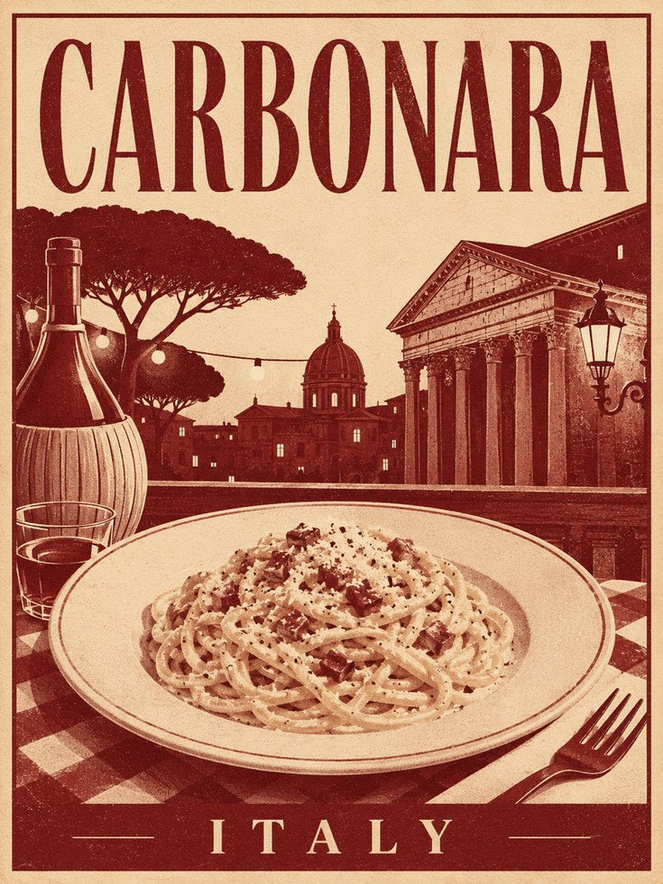 Carbonara Italy Travel Poster: Vintage Culinary Art Print - artwork on paper