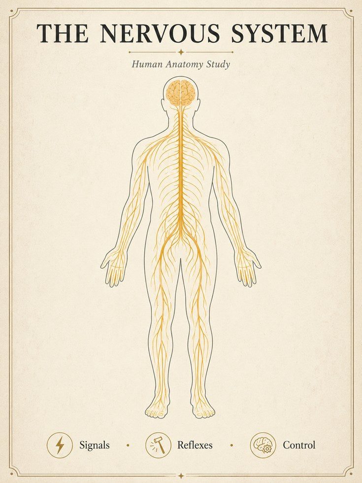 Nervous System Anatomy Print — Vintage Educational Chart - artwork on paper