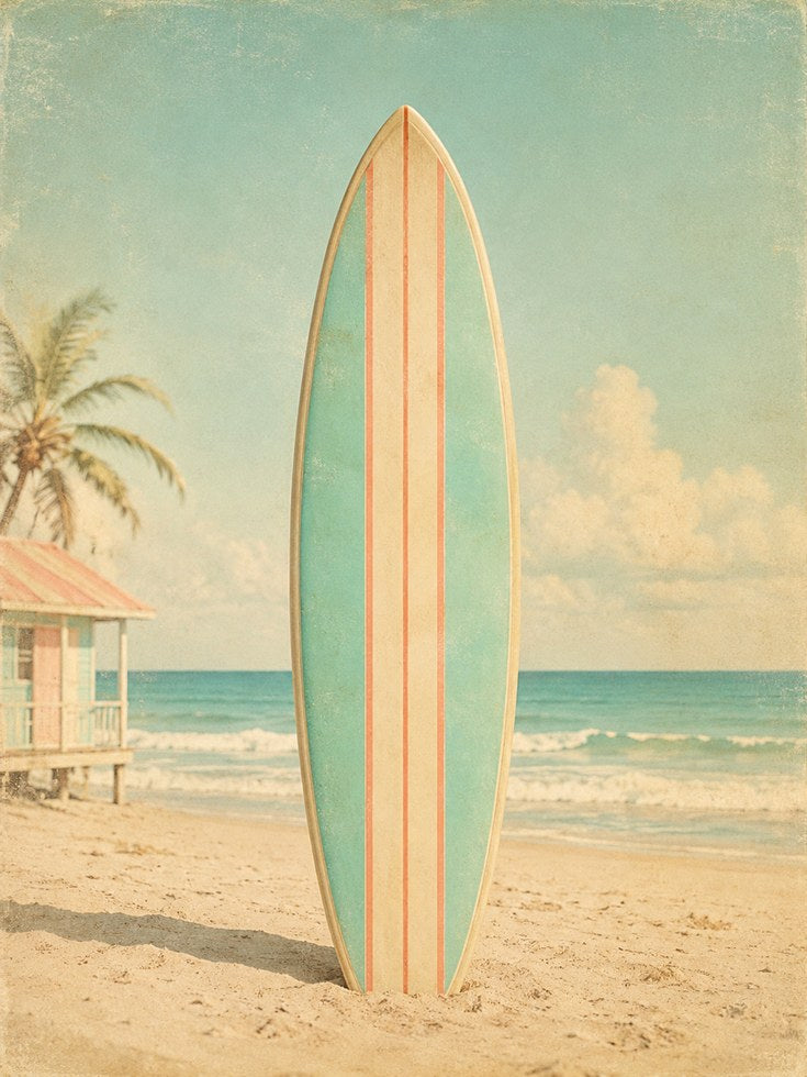 Vintage Surfboard Print – Beach Wall Art - artwork on paper