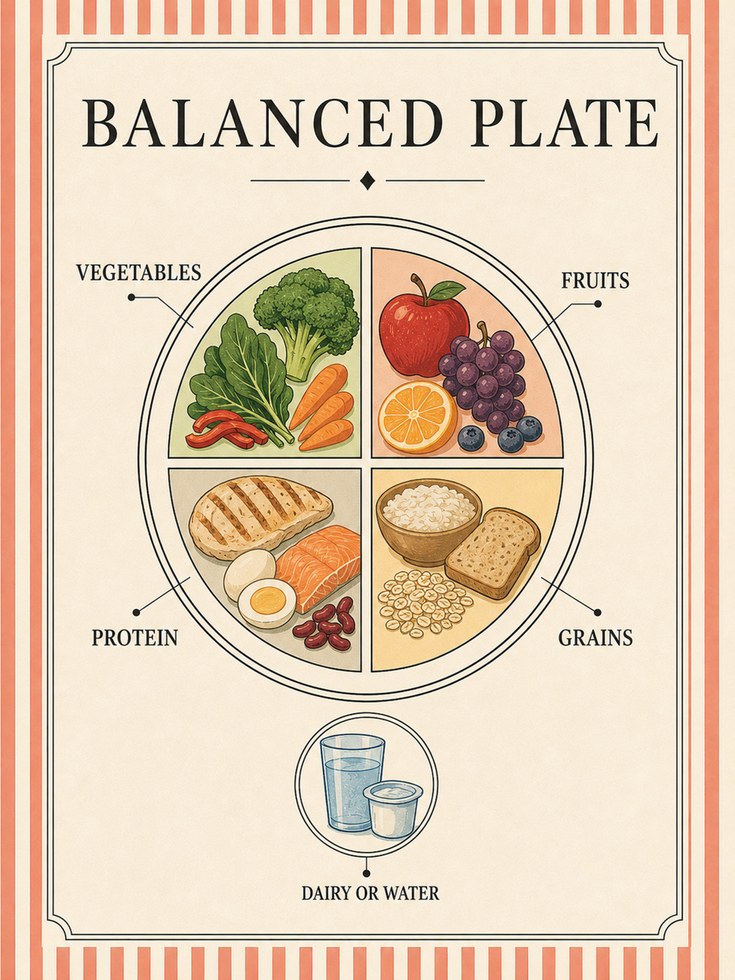 Nutrition Poster – Balanced Plate Wall Art - artwork on paper