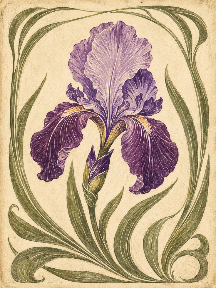 Vintage Iris Print – Purple Flower Wall Art - artwork on paper