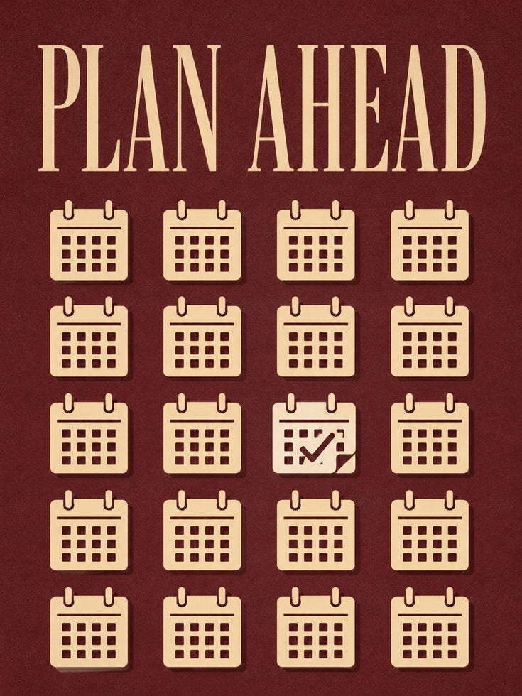 Plan Ahead Motivational Print: Vintage Calendar Grid - artwork on paper