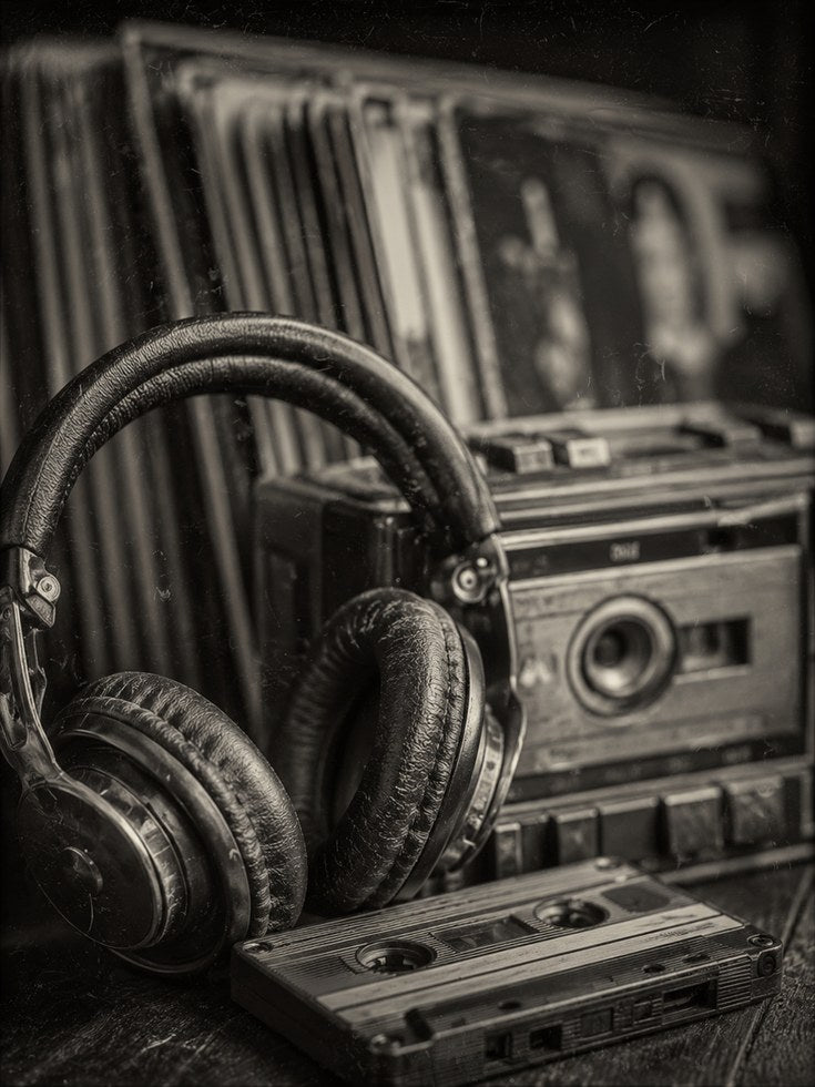 Vintage Audio Equipment Print: Black and White Retro Photography - artwork on paper