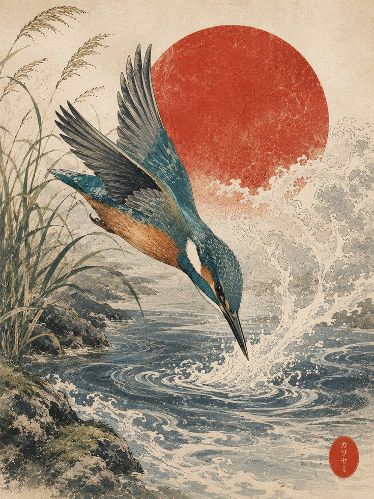 Japanese Kingfisher Print - artwork on paper