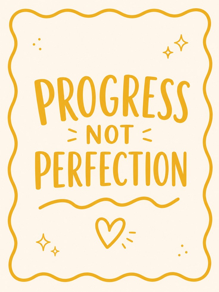Inspirational Quote Print: Progress Not Perfection - artwork on paper