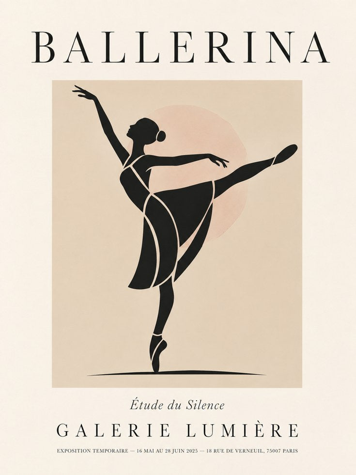 Ballerina Silhouette Art Print: Minimalist Dance Poster - artwork on paper