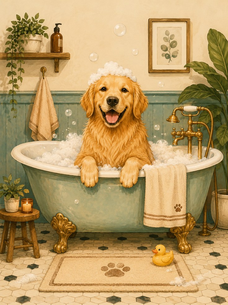 Golden Retriever Bathroom Wall Art - artwork on paper