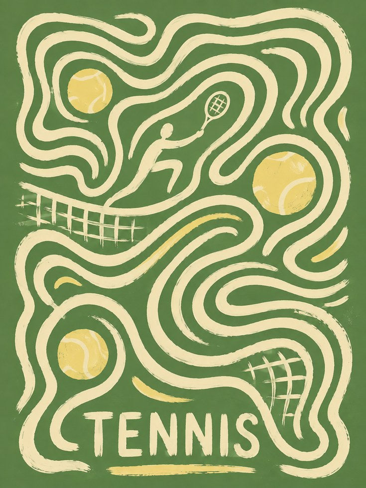 Tennis Wall Art – Retro Sports Poster - artwork on paper