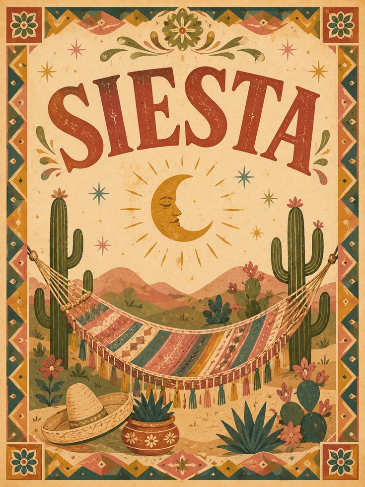 Siesta Print: Bohemian Mexican Desert Art (Living Room or Bedroom) - artwork on paper