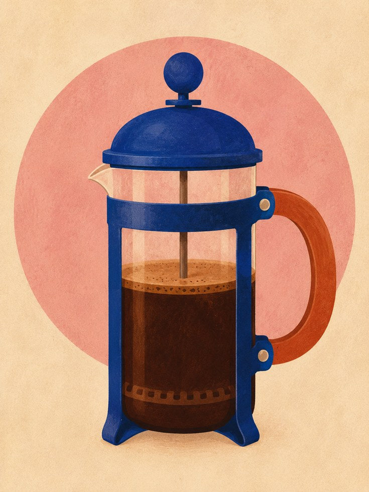 Retro French Press Coffee Art Print - artwork on paper