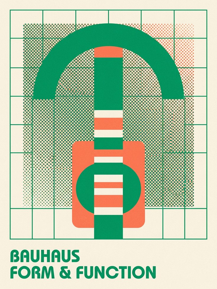 Bauhaus Form and Function Poster: Green Geometric Design Print - artwork on paper