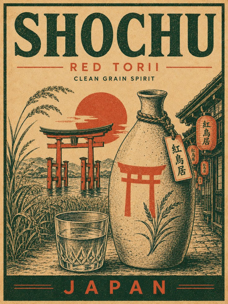 Japanese Shochu Poster: Vintage Retro Design - artwork on paper