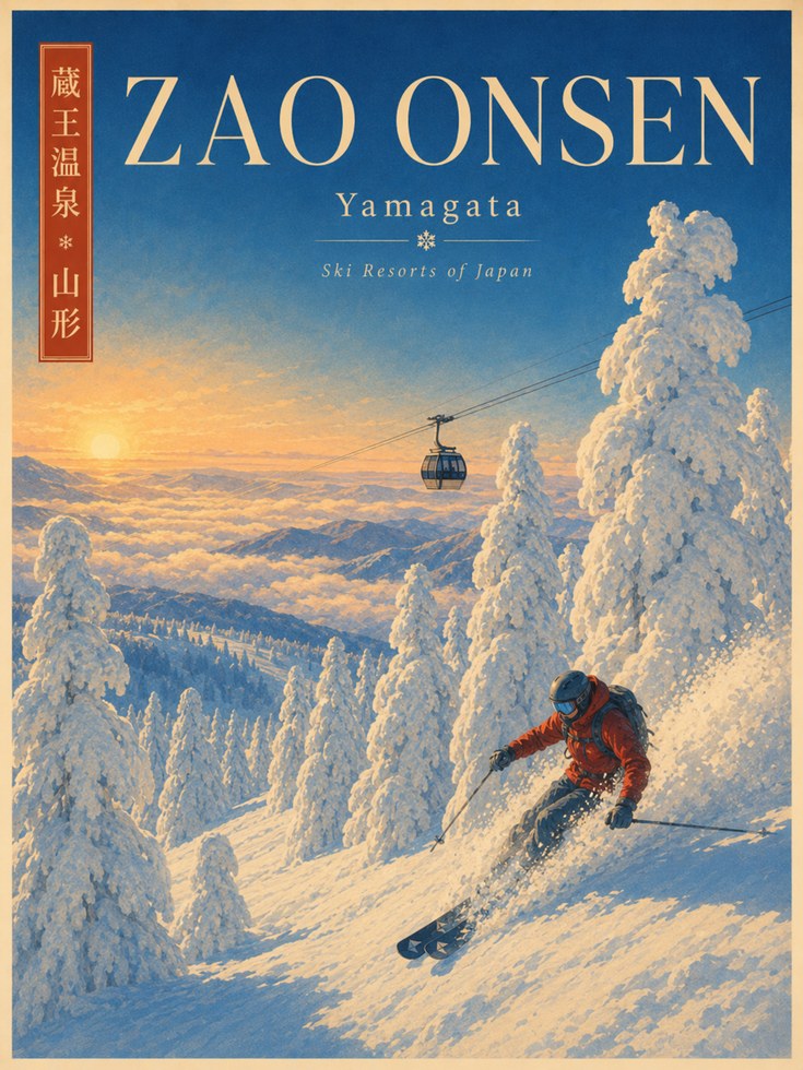 Zao Onsen Ski Resort Poster: Vintage Japanese Winter Travel Art - artwork on paper
