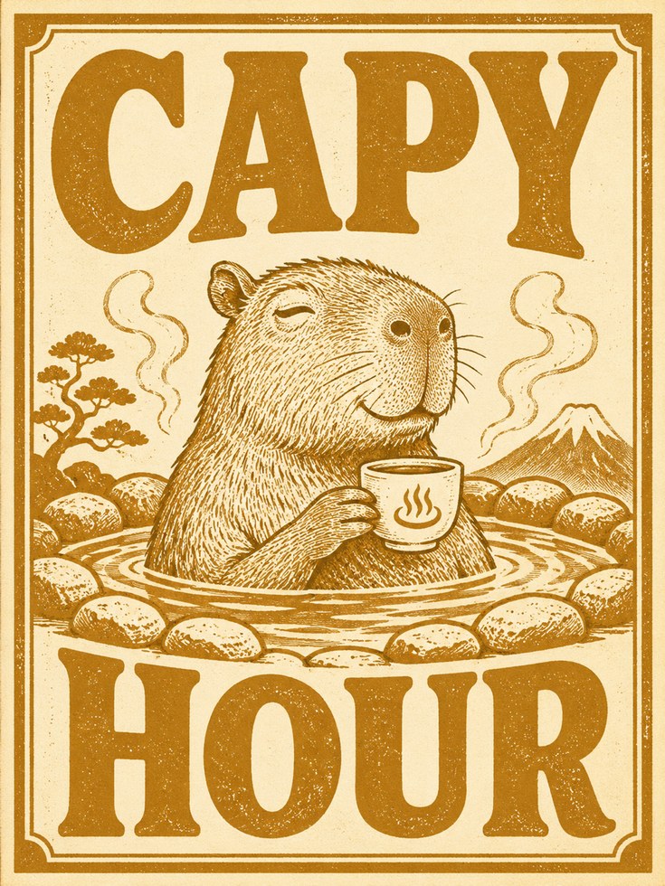 Capybara Wall Art: Vintage Japanese Onsen - artwork on paper