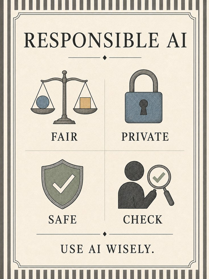Responsible AI Poster: Vintage Educational Infographic Wall Art - artwork on paper