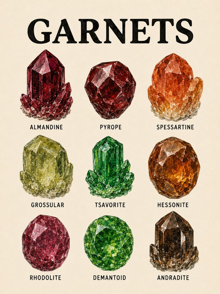 Garnet Types Chart: Vintage Mineralogy Art Print - artwork on paper