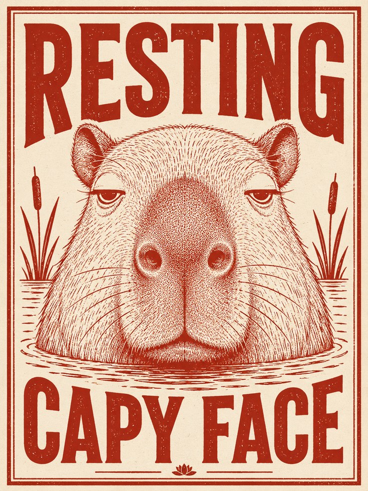 Capybara Illustration: Funny Vintage Wall Art (Bathroom & Living Room) - artwork on paper