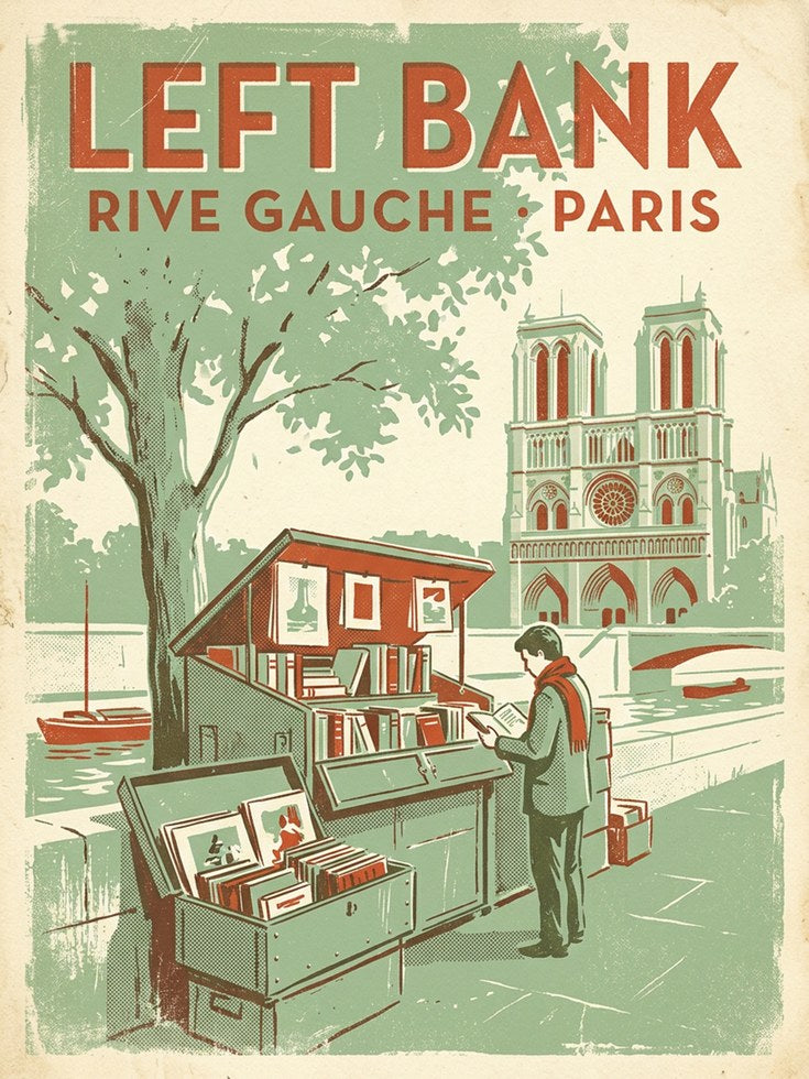 Left Bank Paris Poster: Vintage Travel Art With Notre Dame - artwork on paper