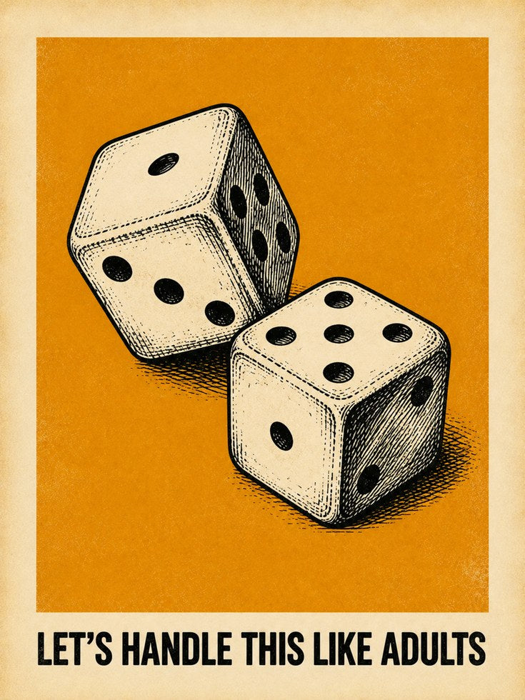 Vintage Dice Art Print: Retro Orange Game Room Poster - artwork on paper