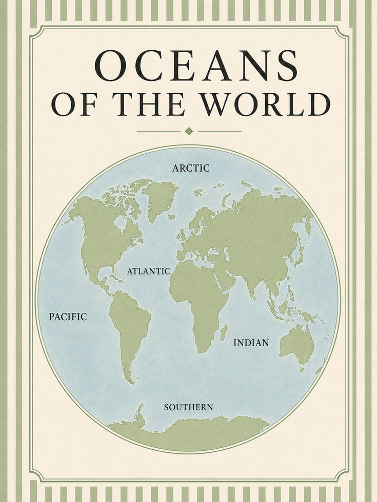 World Map Wall Art – Oceans of the World Print - artwork on paper