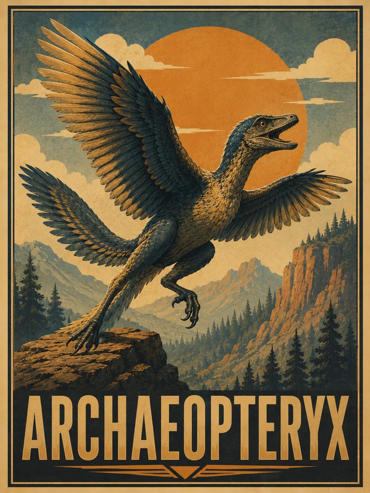 Archaeopteryx Poster: Vintage Dinosaur Art Print - artwork on paper