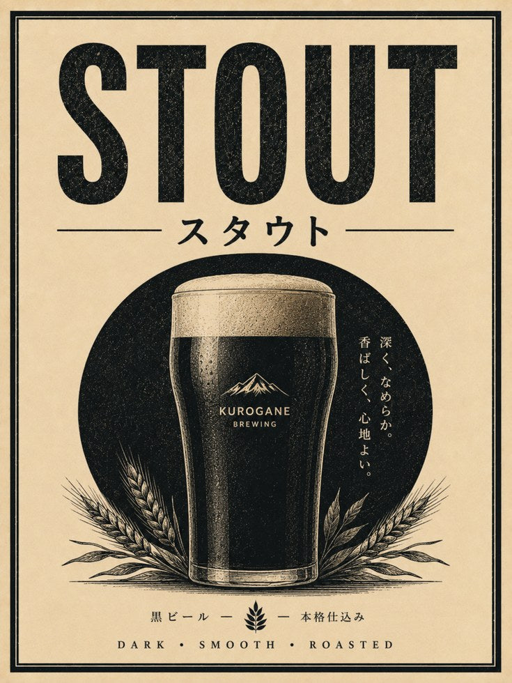Vintage Japanese Beer Print: Stout Poster (Kitchen and Bar Wall Art) - artwork on paper