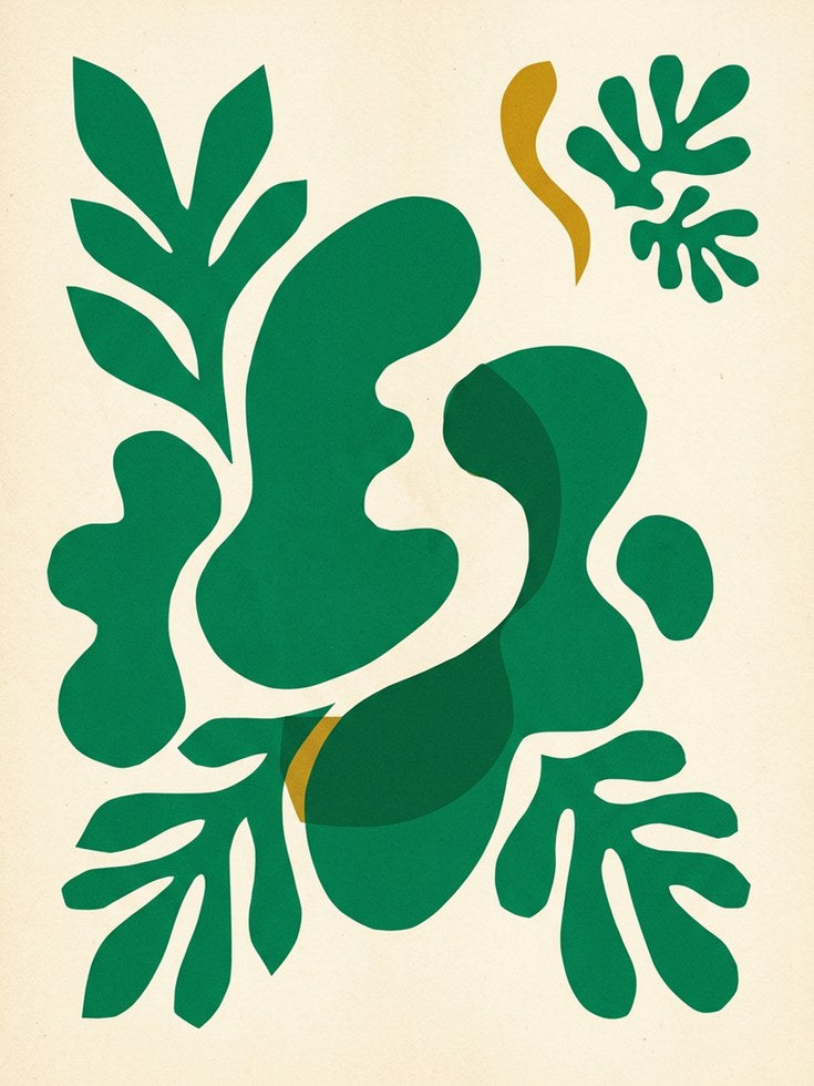 Abstract Green Botanical Cut-Out Art Print: Matisse Style - artwork on paper
