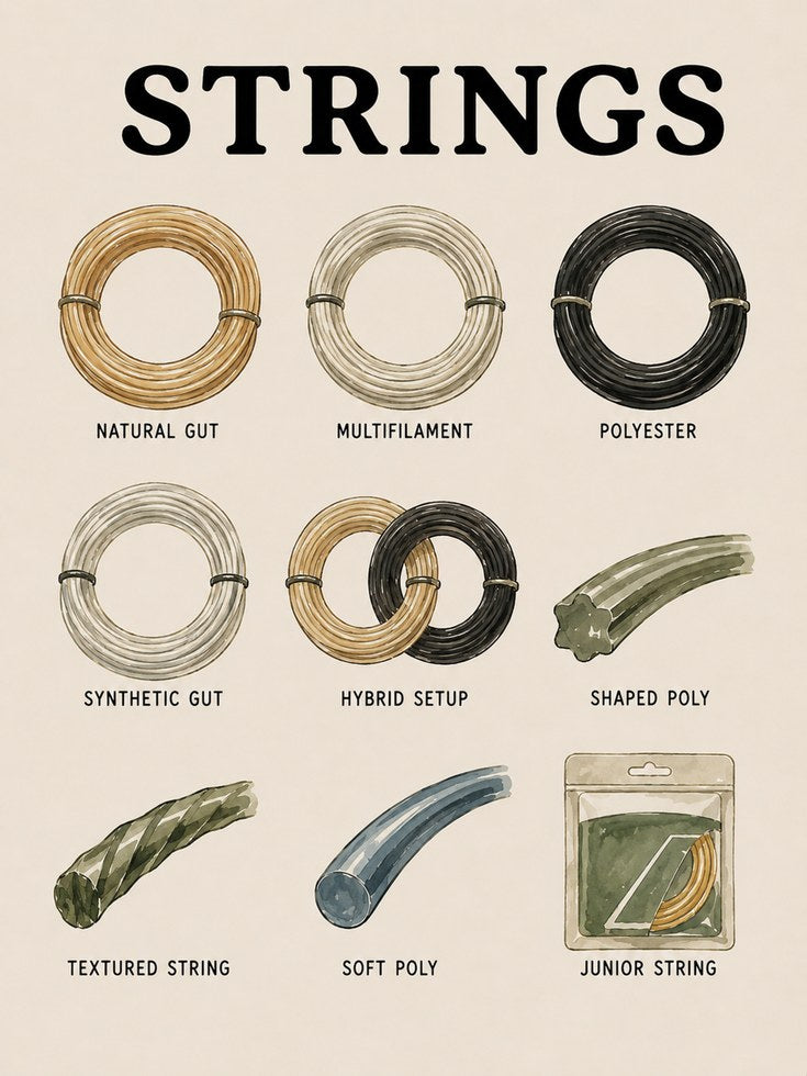 Tennis Strings Guide Poster: Vintage Educational Illustration - artwork on paper