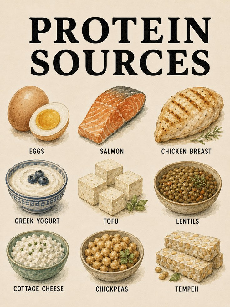 Protein Sources Poster – Kitchen Wall Art - artwork on paper