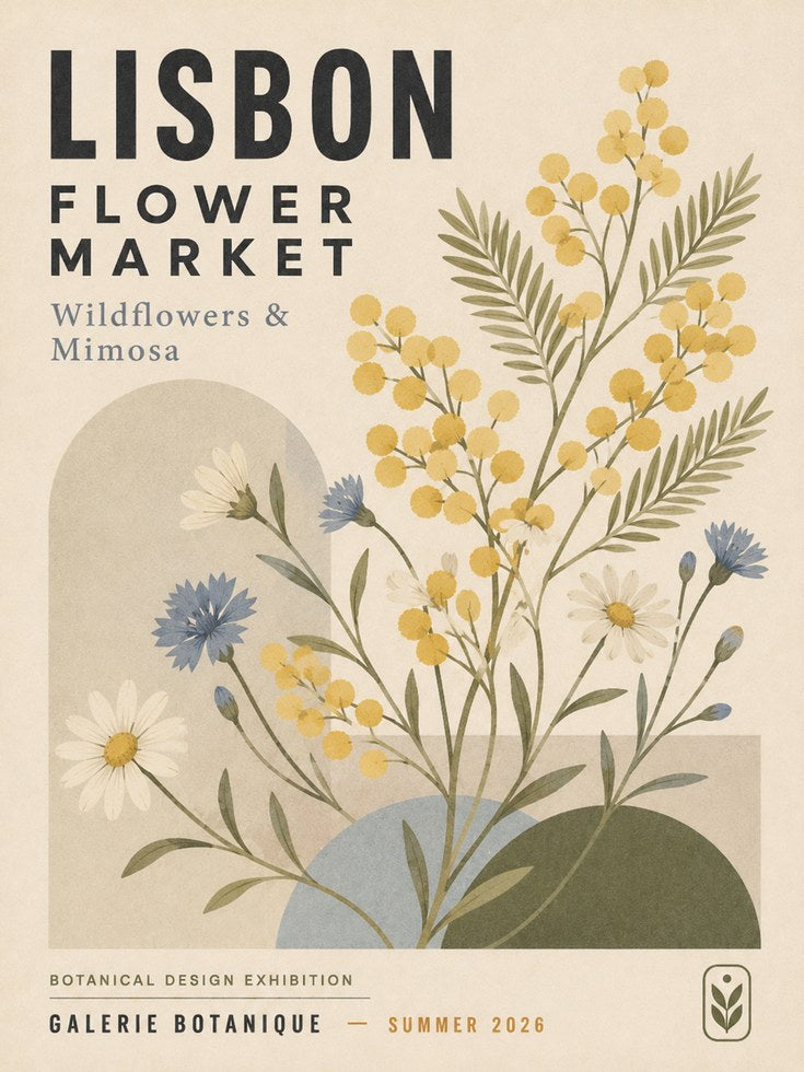 Botanical Flower Market Print — Lisbon Wildflowers & Mimosa - artwork on paper