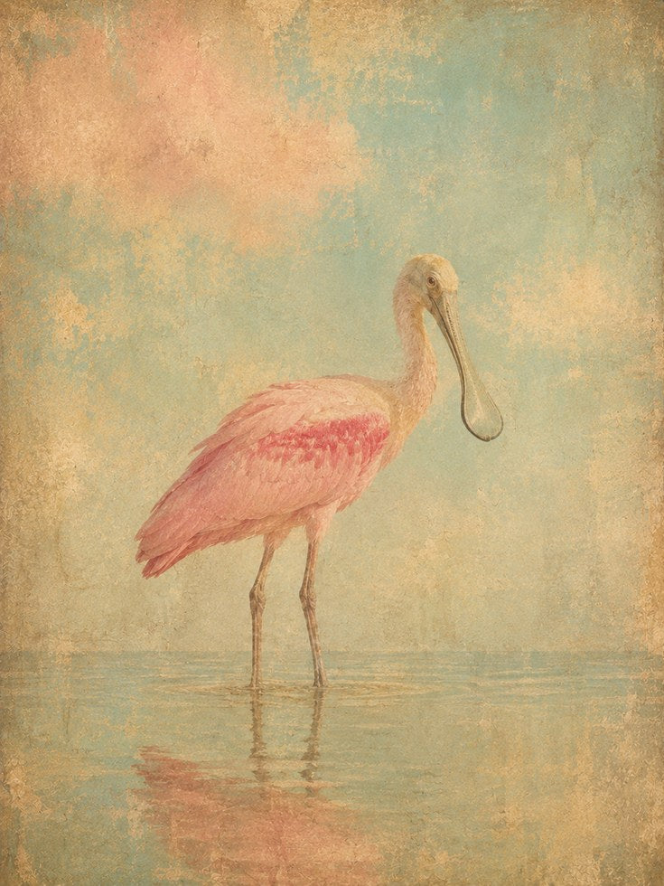 Roseate Spoonbill Print – Vintage Bird Wall Art - artwork on paper