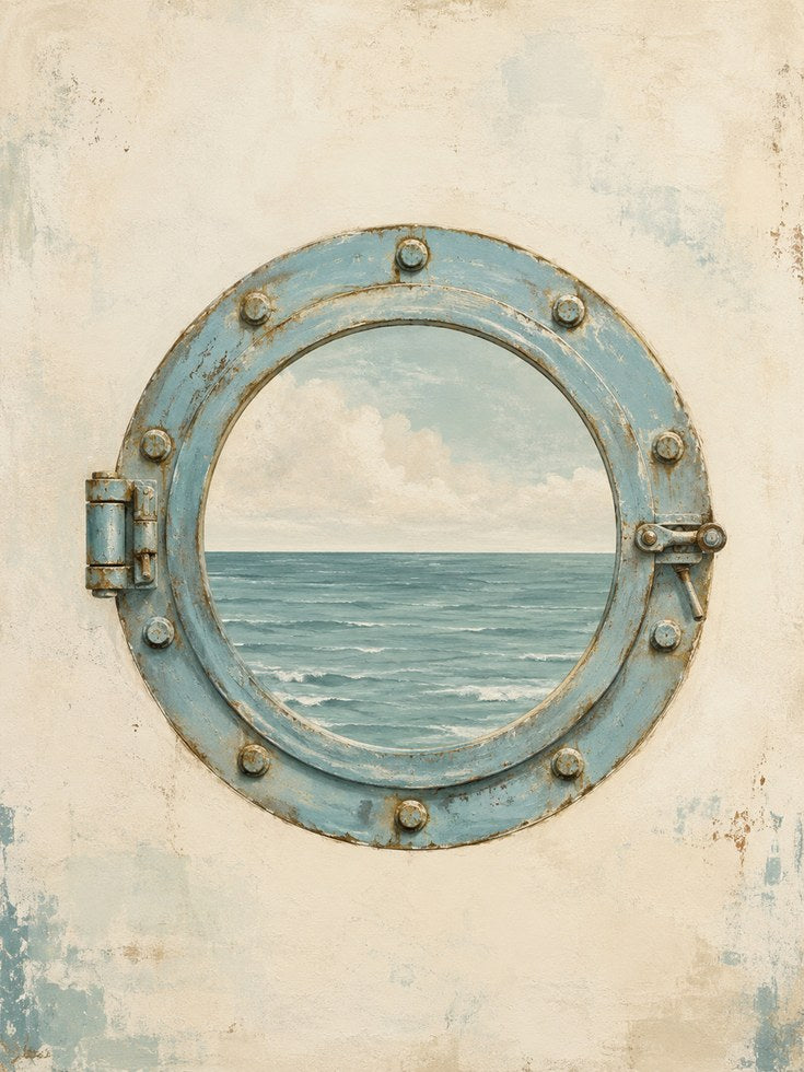 Nautical Porthole Wall Art – Vintage Ocean Print - artwork on paper