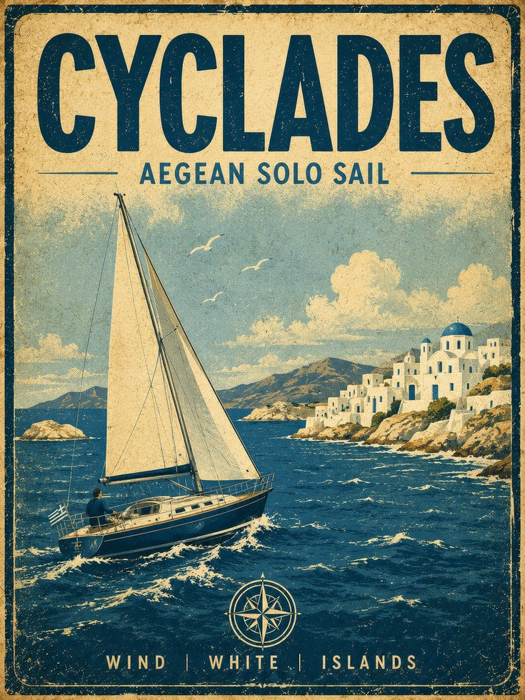 Cyclades Sailing Poster — Vintage Aegean Travel Print - artwork on paper