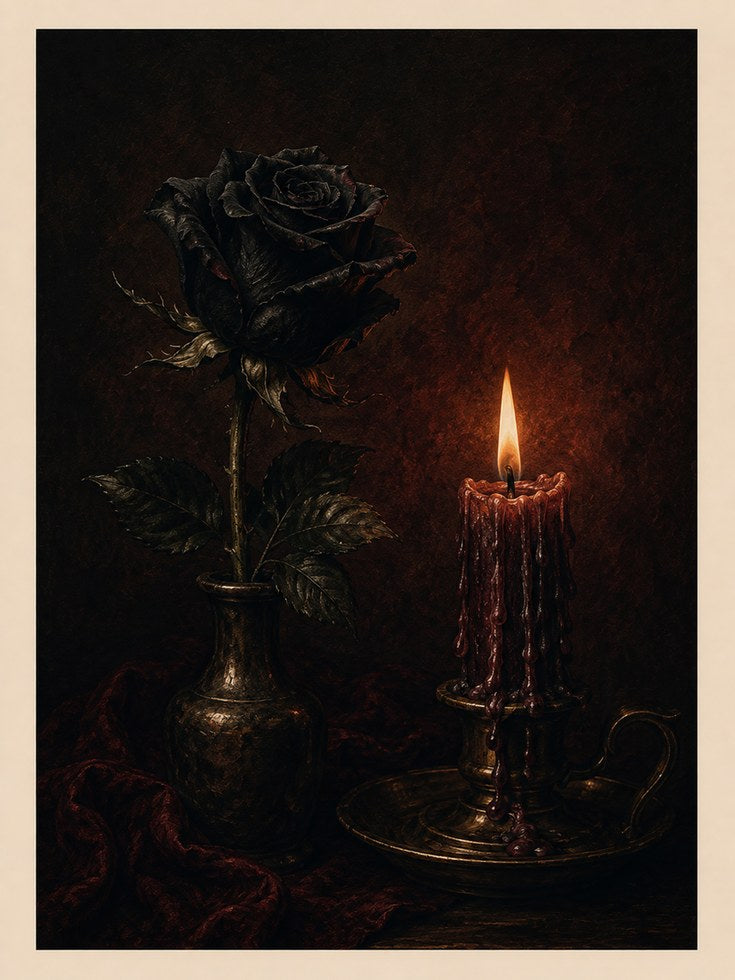 Dark Rose Wall Art – Gothic Candle Print - artwork on paper
