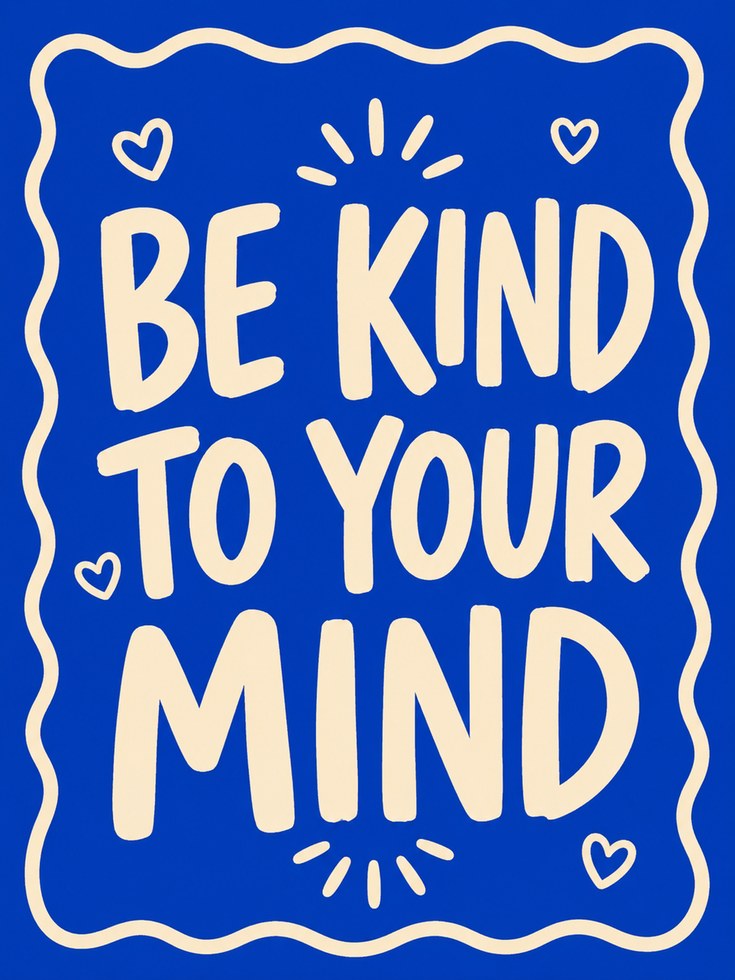 Be Kind To Your Mind Print: Bold Blue Mental Health Quote - artwork on paper