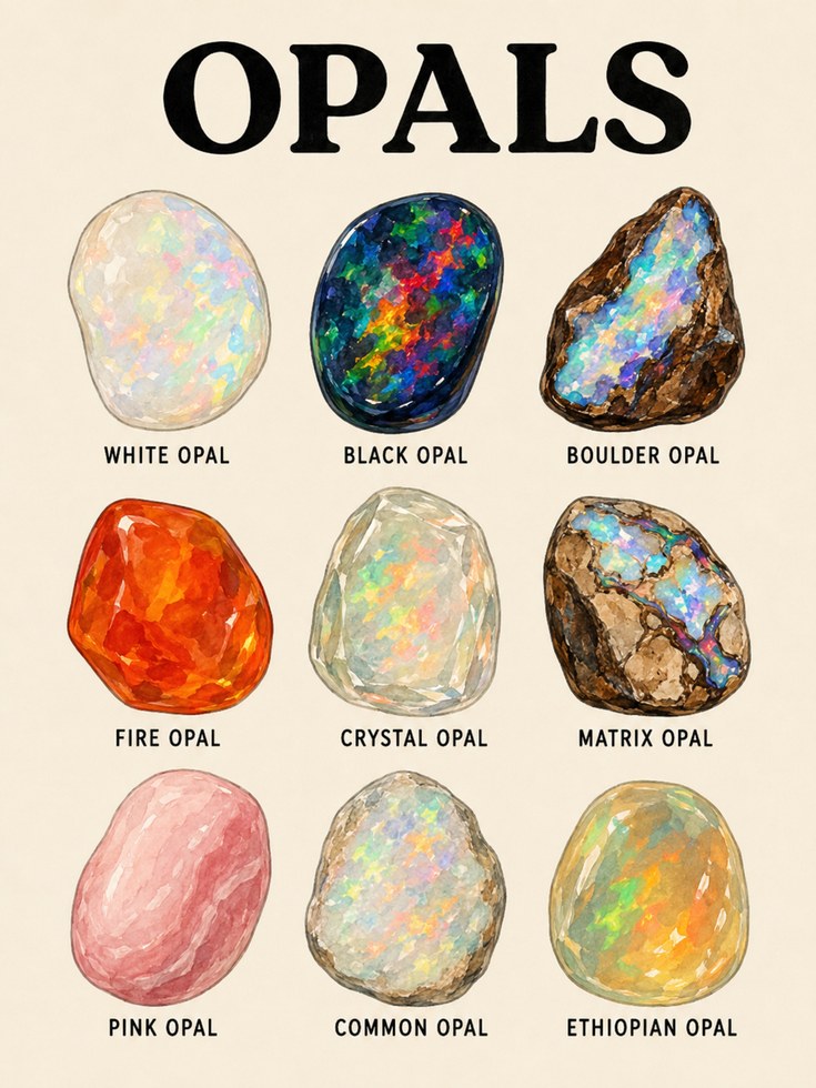 Opal Educational Print — Types of Opals Guide - artwork on paper