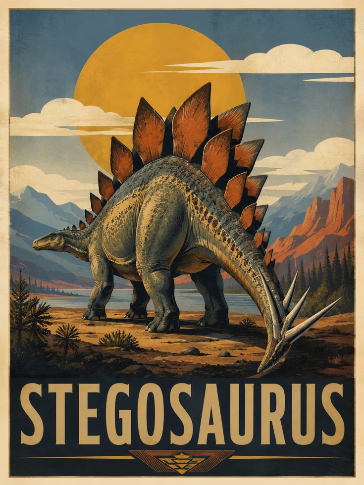 Stegosaurus Dinosaur Print: Vintage Travel Poster for Kids' Rooms - artwork on paper