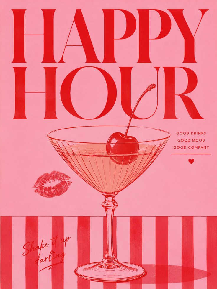 Happy Hour Wall Art – Cocktail Kitchen Print - artwork on paper