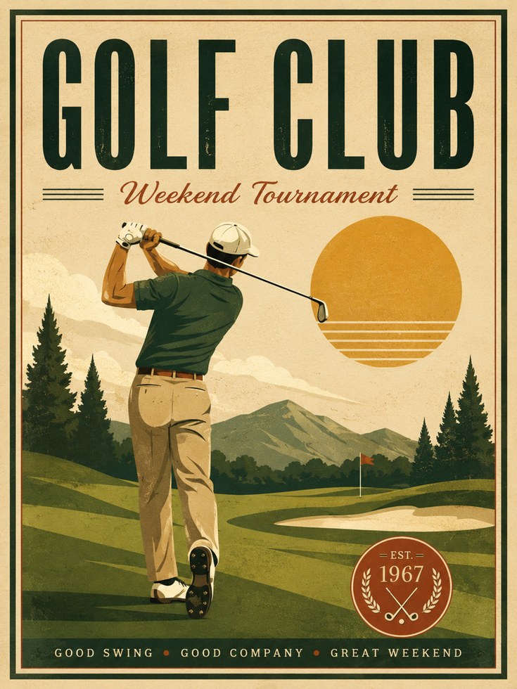 Golf Wall Art Print: Mid-Century Retro - artwork on paper