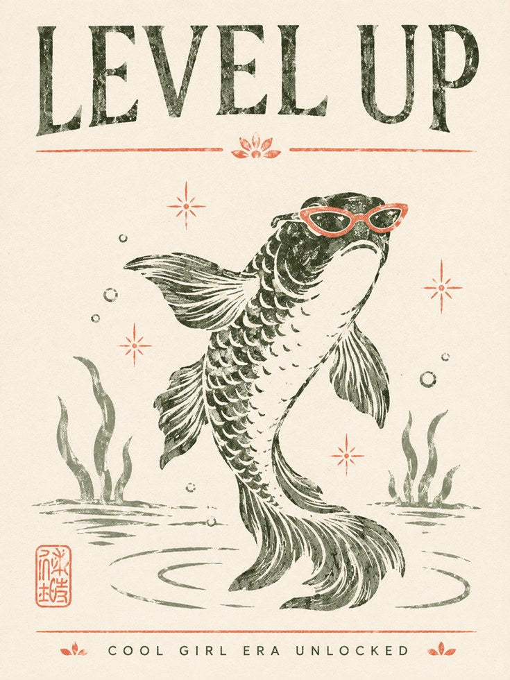 Motivational Fish Wall Art – Level Up Print - artwork on paper