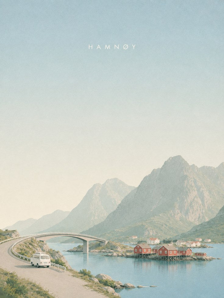 Hamnøy Norway Coastal Print: Minimalist Scandinavian Landscape - artwork on paper