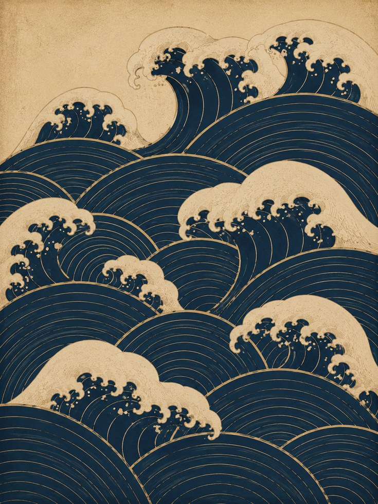 Japanese Wave Art Print: Traditional Seigaiha Pattern in Navy - artwork on paper