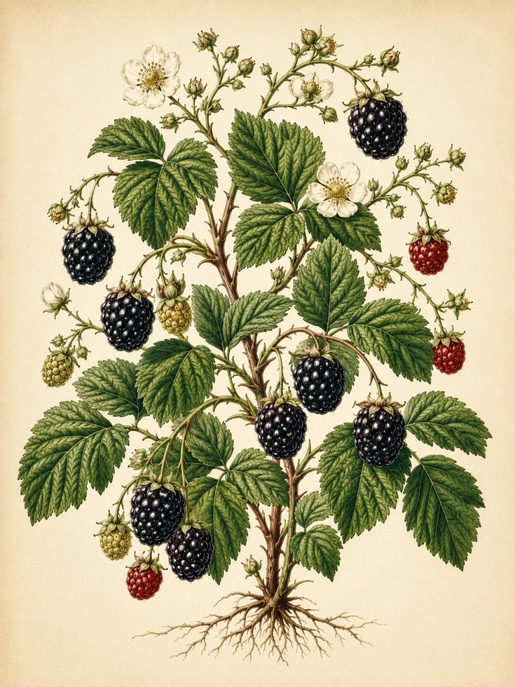 Blackberry Botanical Print — Vintage Berry Illustration - artwork on paper