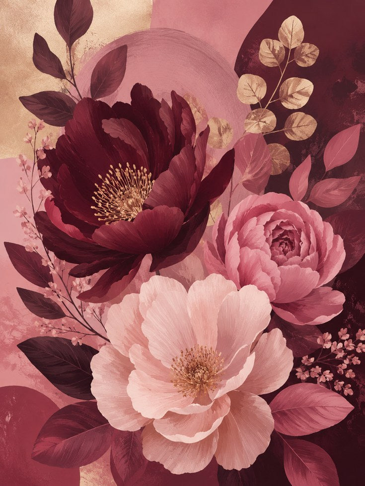 Burgundy Pink Floral Print - artwork on paper
