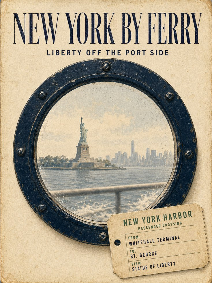 New York Ferry Poster – Vintage Travel Print - artwork on paper