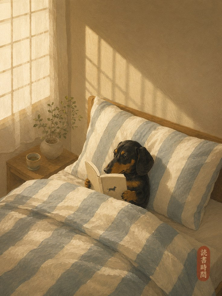 Dachshund Reading Wall Art – Dog Bedroom Decor - artwork on paper
